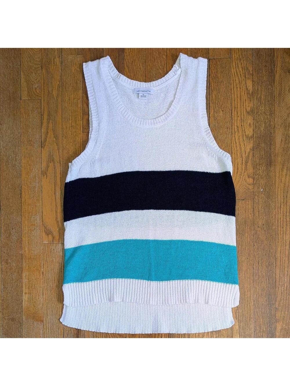 Vintage 90s Liz Claiborne Knit Tank Vest Coastal Preppy Stripe XL